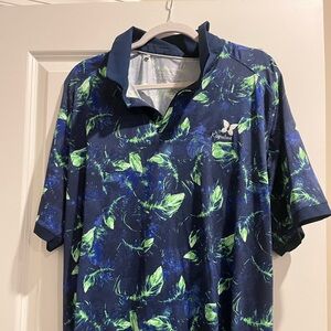 Men's Navy and Green Leaf Print Shirt